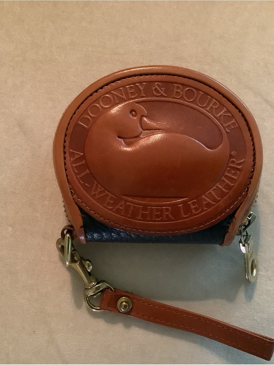 Dooney & Bourke Handbags - Dooney & Bourke Brown and Black Round Leather Coin Pouch with Strap